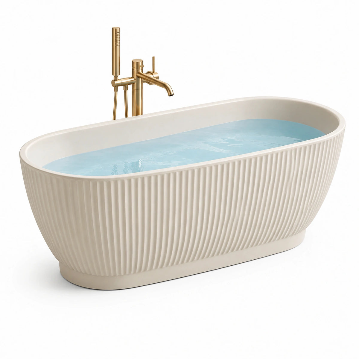 Freistehende Badewanne aus weißem Sanitäracryl mit gerippter Oberfläche, 170 × 75 × 58 cm