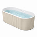 Freistehende ovale Acrylbadewanne 170 × 75 × 58 cm in Weiß und Beige mit geriffelter Verkleidung