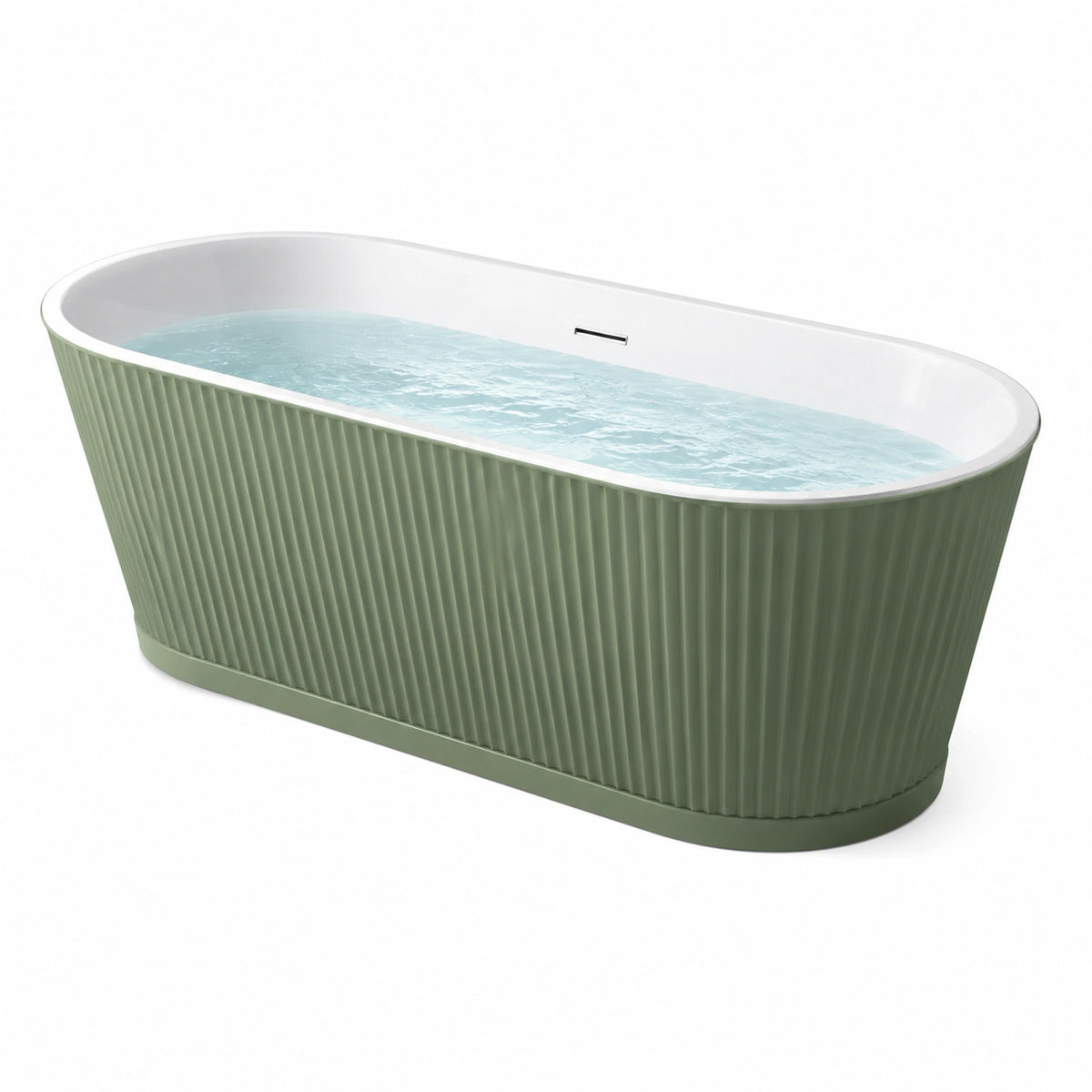 Freistehende ovale Badewanne aus Acryl, 170 × 75 × 58 cm, Grün/Weiß, gerippte Außenfläche