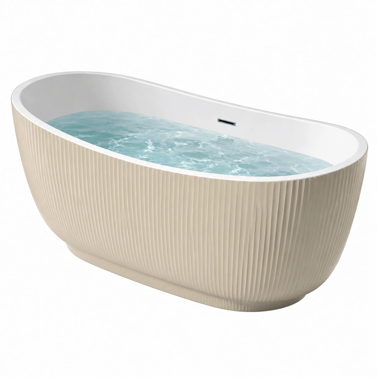 Freistehende Acryl-Badewanne, Weiß, geriffelte Außenseite, 170 × 75 × 58 cm