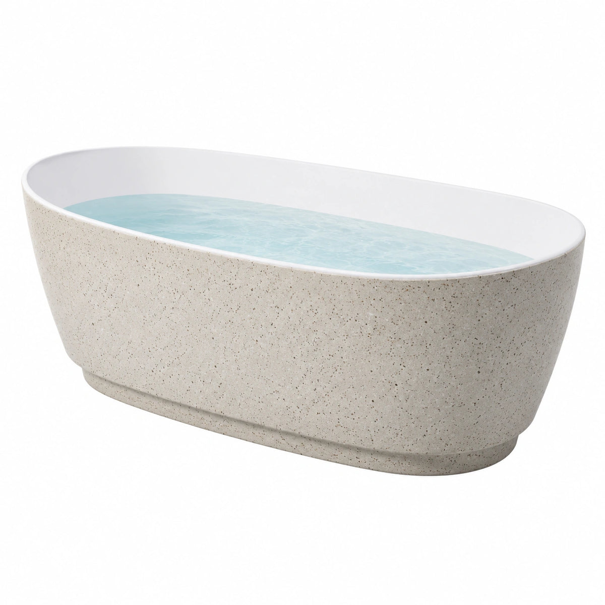 Freistehende Badewanne aus Kunststein, 170 × 80 × 58 cm, Beige/Weiß, ovales Design