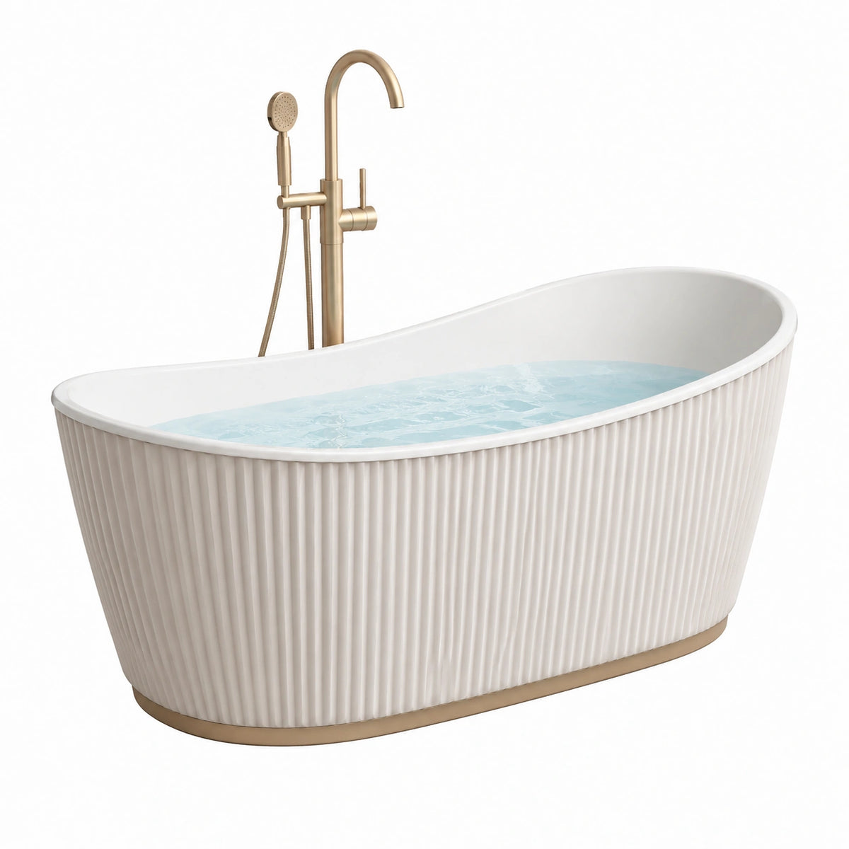 Freistehende ovale Acrylbadewanne 170 × 80 × 58 cm Weiß/Gold mit geriffelter Außenseite