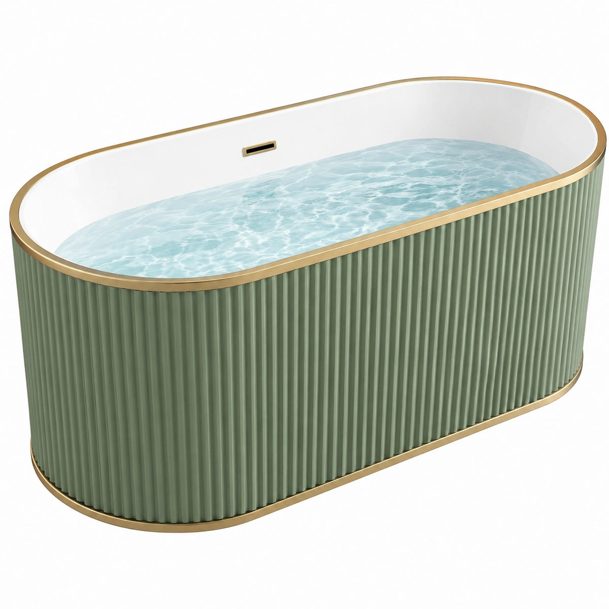 Freistehende ovale Acrylbadewanne 170 × 80 × 58 cm in Grün, Weiß und Gold mit geriffelter Außenverkleidung