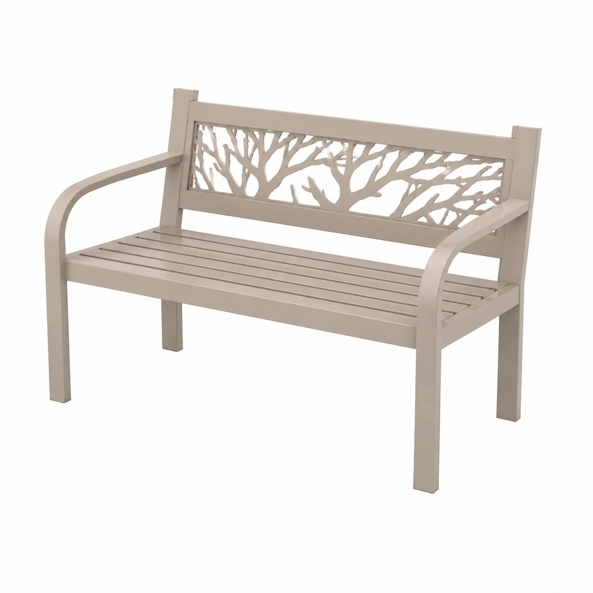 Metall-Gartenbank für 2 Personen mit Baumzweigmotiv, Beige, 127 x 61 x 88 cm