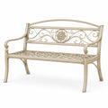 Metall-Gartenbank für 2 Personen, 120 × 60 × 95 cm, Cremeweiß, Landhausstil mit floralem Ornament