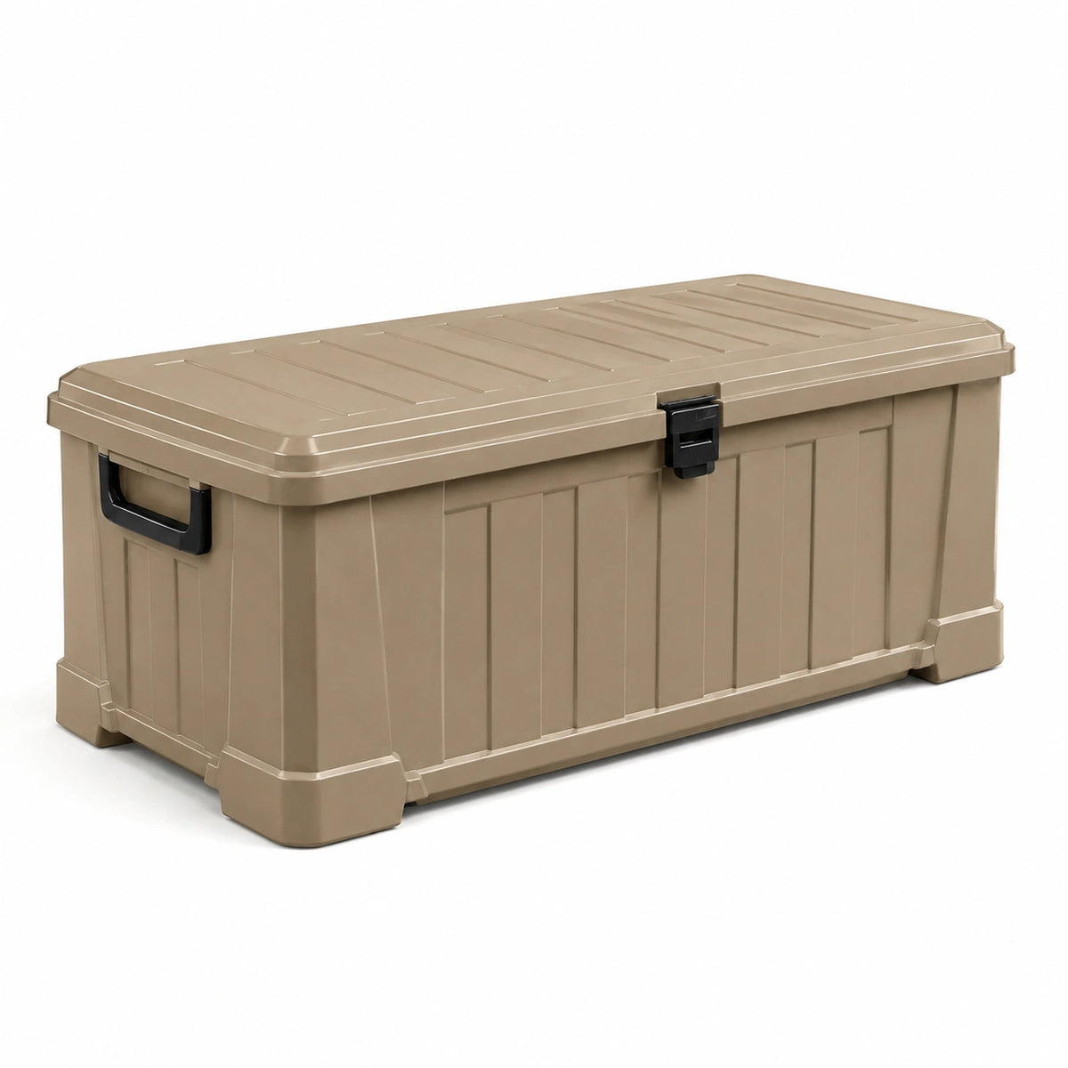 Kunststoff-Aufbewahrungsbox mit Deckel und Verschluss, Taupe/Schwarz, 120 × 55 × 60 cm