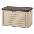 Garten-Aufbewahrungsbox aus Kunststoff mit Deckel, 116 × 71 × 65 cm, Beige/Braun