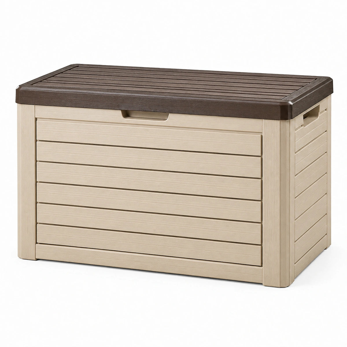 Garten-Aufbewahrungsbox aus Kunststoff mit Deckel, 116 × 71 × 65 cm, Beige/Braun