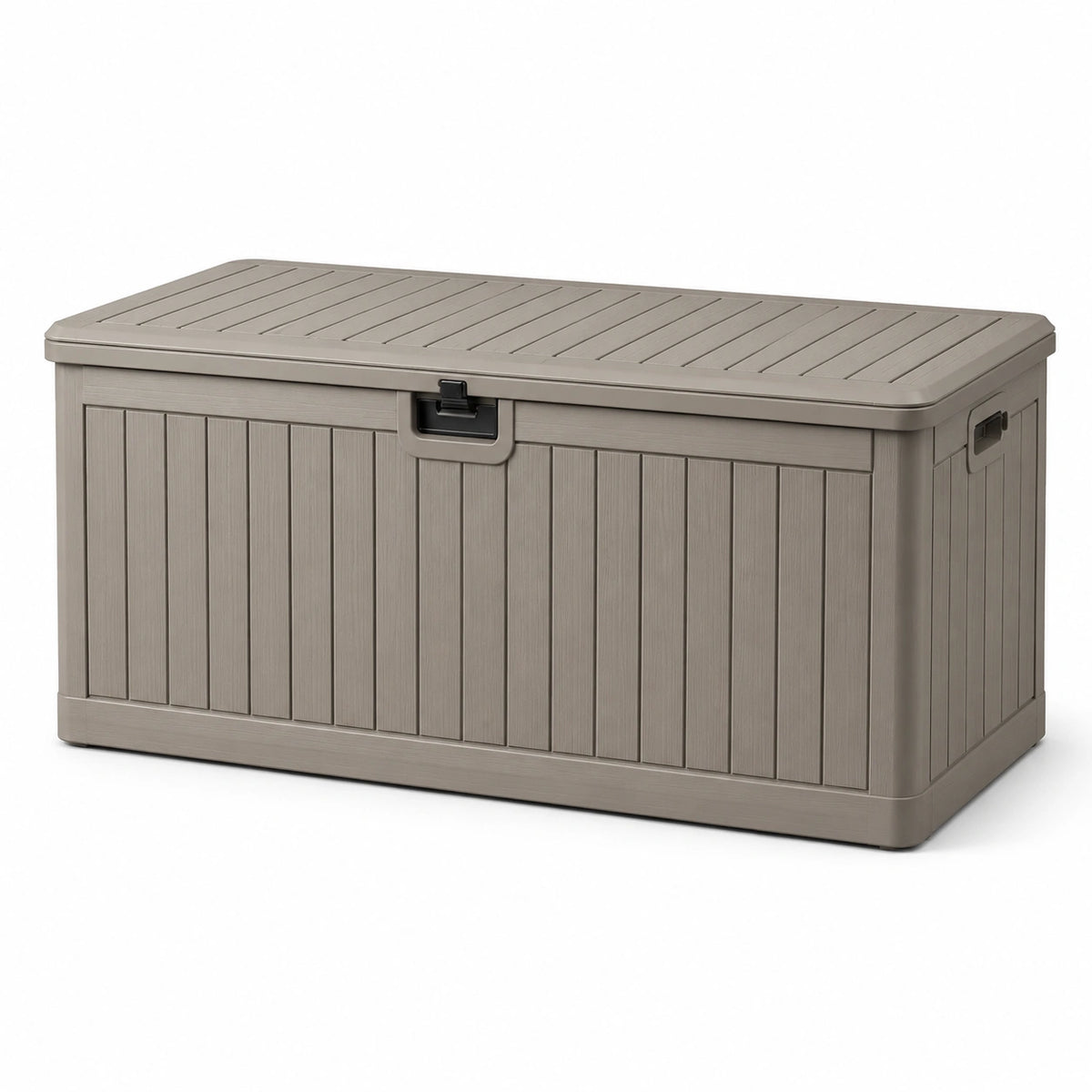 Auflagenbox aus Kunststoff in Taupe/Schwarz, 120 × 55 × 60 cm, mit Klappdeckel