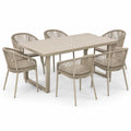 7-teiliges Garten-Essset Beige aus Aluminium und Seilgeflecht, Tisch 180×90×75 cm, 6 Armlehnstühle 62×60×78 cm
