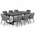 9-teiliges Gartenmöbelset Schwarz/Grau mit Tisch 200 × 100 × 75 cm und 8 Armlehnstühlen