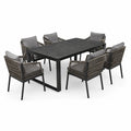 7-teiliges Gartenmöbelset mit Tisch 180 × 90 × 75 cm und 6 Sesseln 62 × 65 × 78 cm in Grau, Anthrazit und Schwarz
