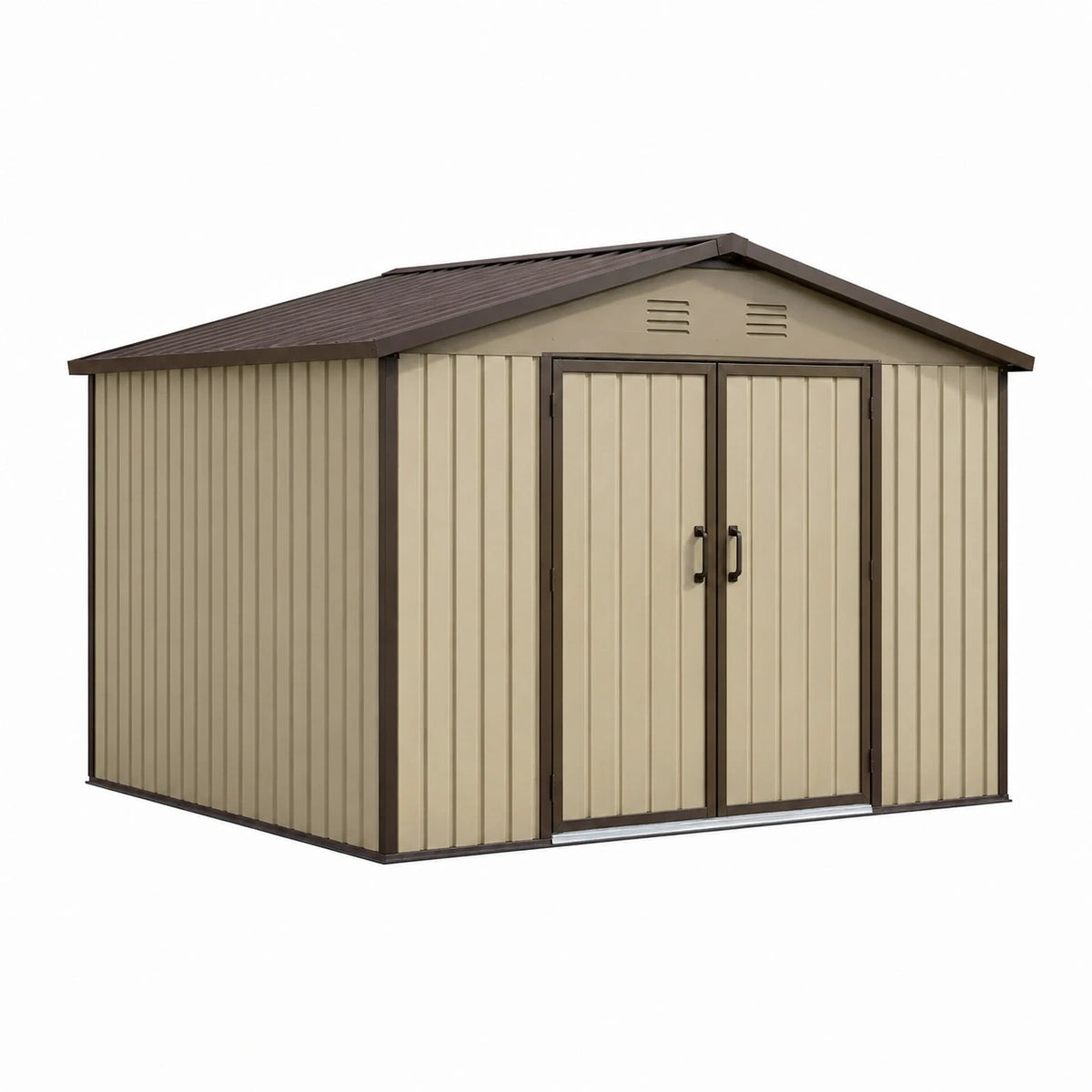 Stahl-Geräteschuppen 213 × 127 × 185 cm Beige/Braun mit Doppeltür und Belüftung