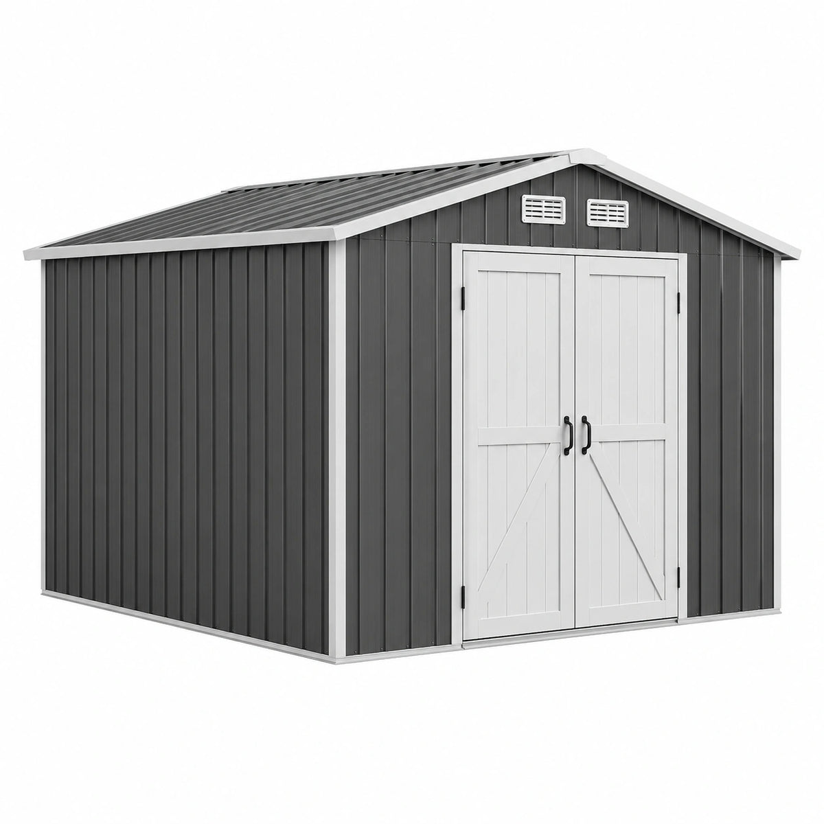 Metall-Gartenhaus 213 × 130 × 173 cm in Anthrazit/Weiß mit Doppeltür