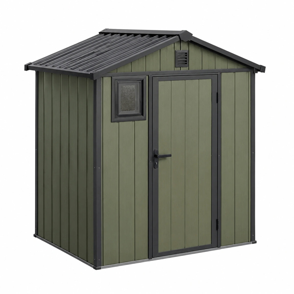 Kunststoff-Gartenhaus 191 × 111 × 198 cm Olivgrün/Schwarz mit Satteldach und Einzeltür
