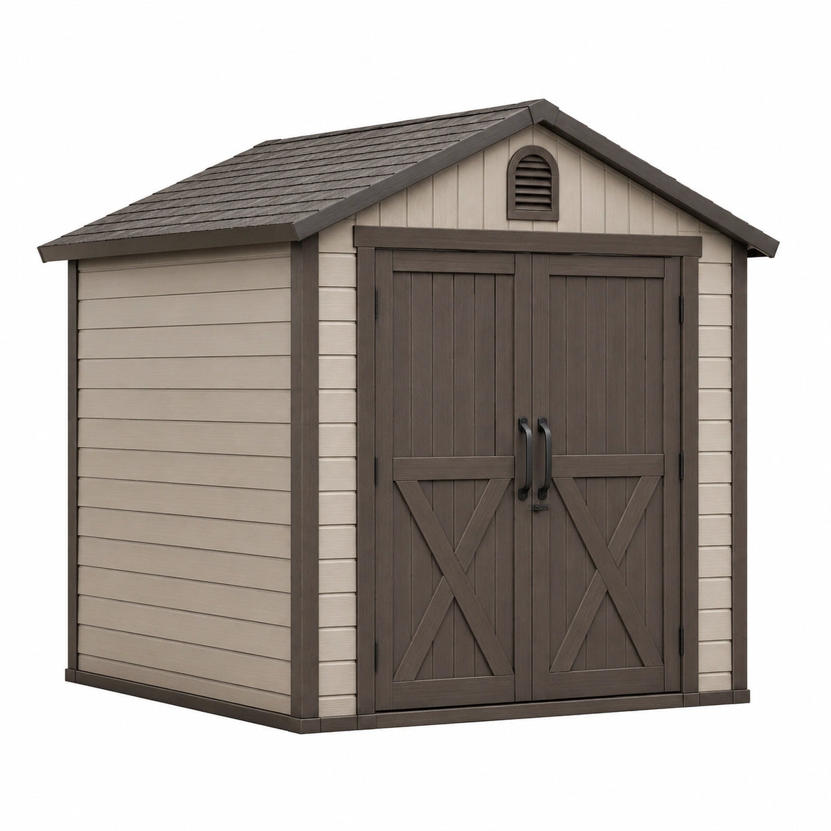 Kunststoff-Gartenhaus 191 × 111 × 197 cm in Taupe und Dunkelbraun mit Doppeltür und Lüftung