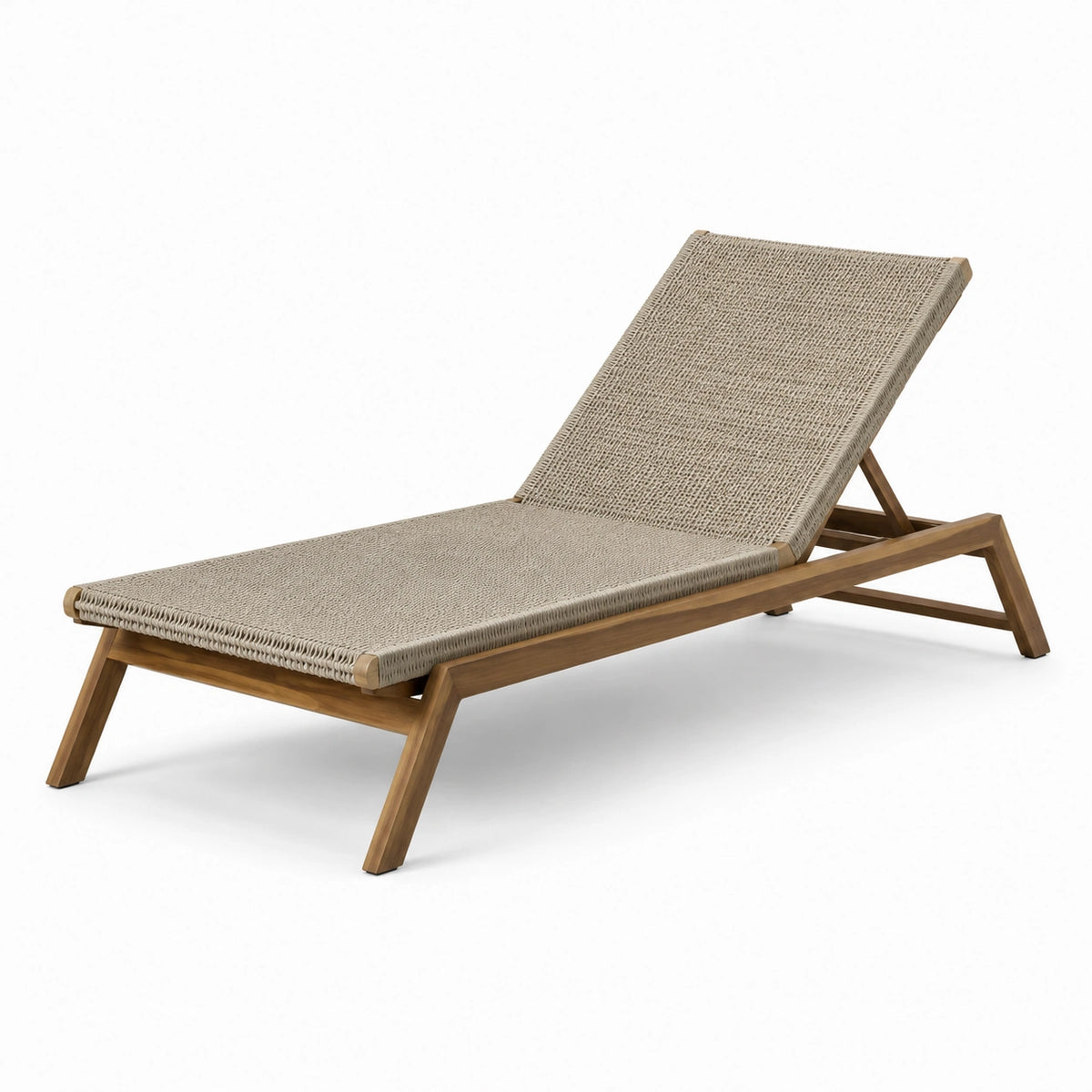 Verstellbare Gartenliege aus Holz und Seilgeflecht, 200 × 70 × 35 cm, Naturbraun/Beige