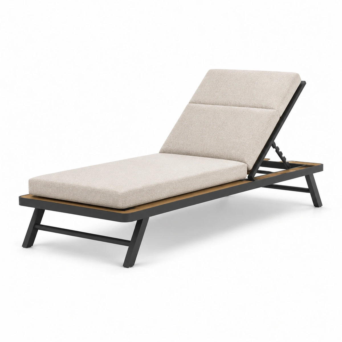 Verstellbare Gartenliege aus Metall und Textil, 200 × 70 × 35 cm, Beige/Schwarz/Braun