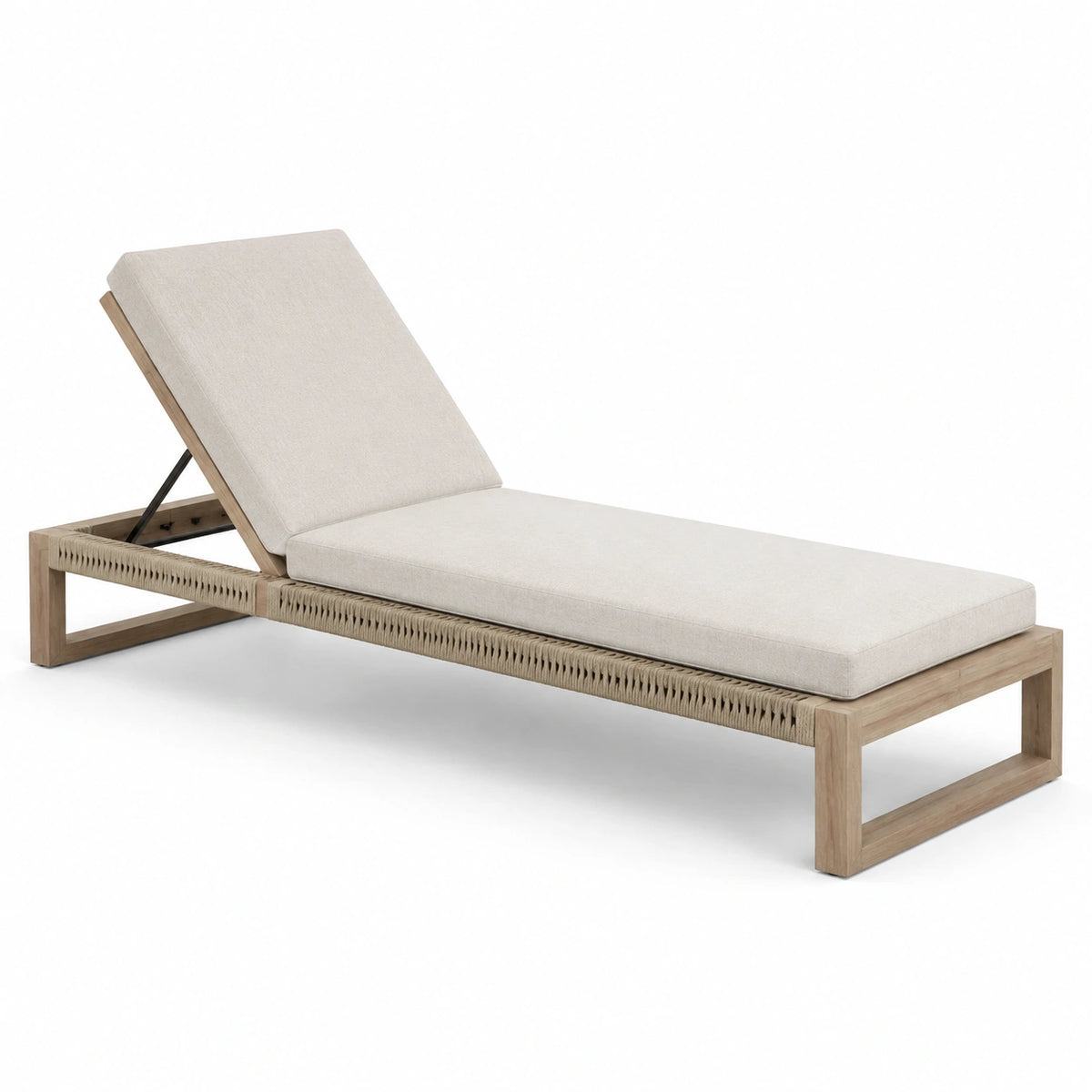 Verstellbare Gartenliege 200 × 70 × 35 cm aus Holz mit Flechtbespannung in Natur/Beige/Schwarz